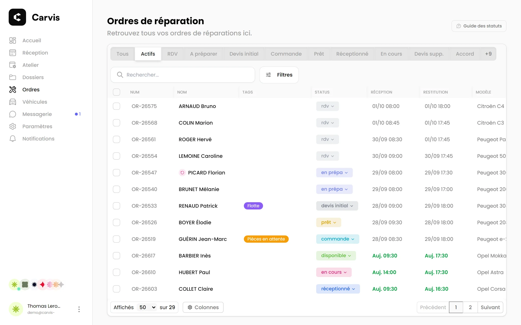 Ordres de réparation