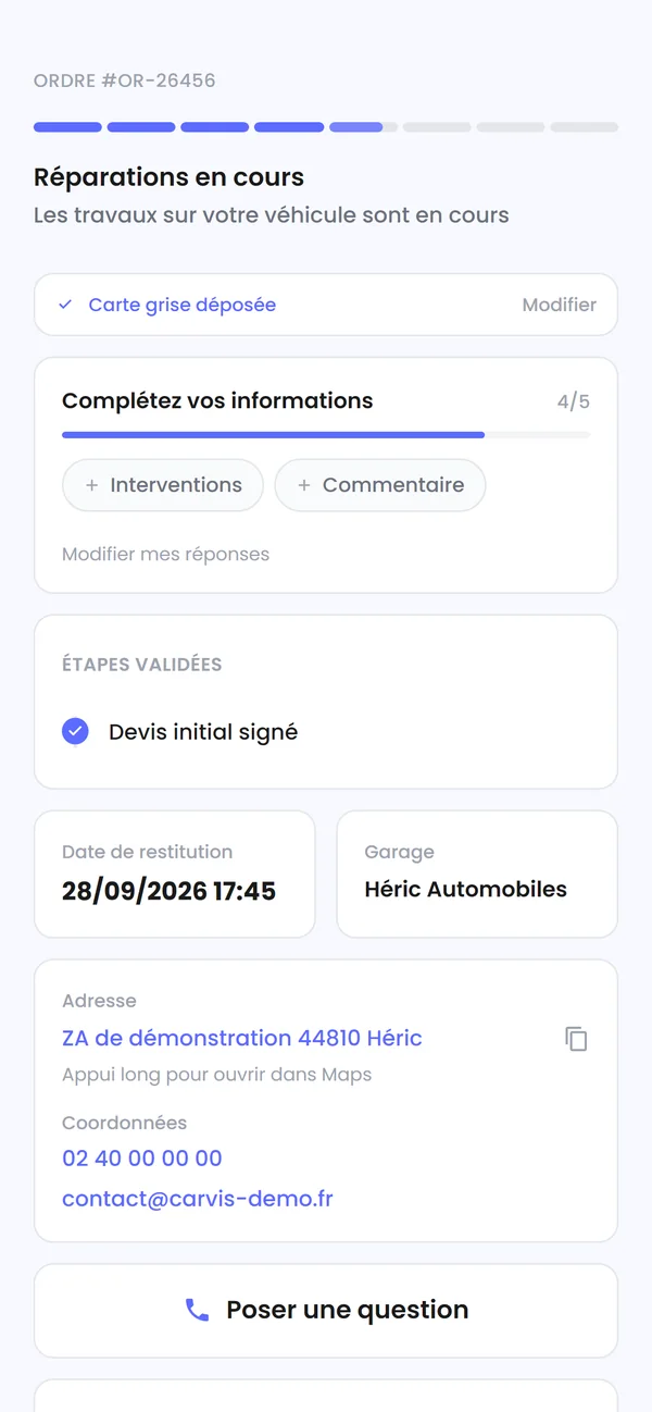 Page de suivi client