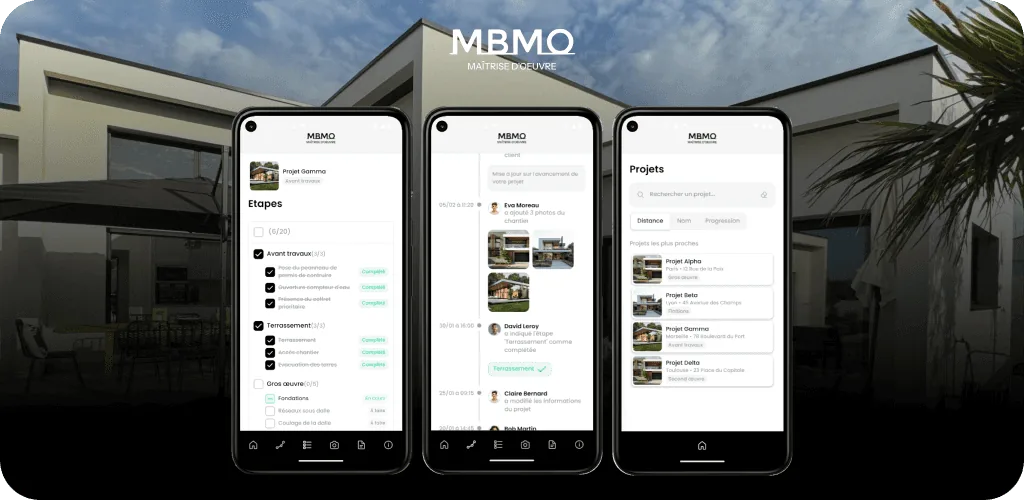 L'application mobile MBMO sur trois téléphones